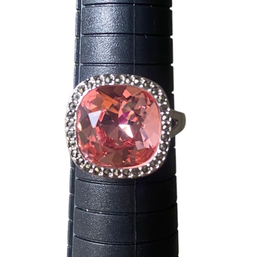 925 Silver Pink Cubic Zirconia/Marcasite Ring